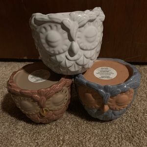 Bath & Body Works Brown, White, Blue/Brown Owls Candle Holders